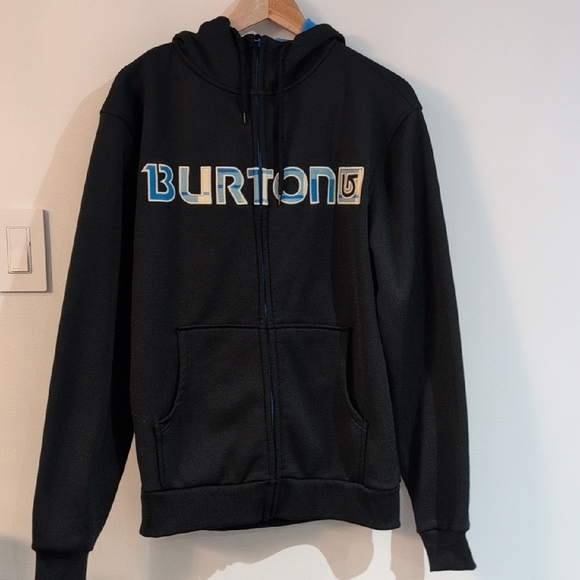 Burton Other - Burton Black & Blue Full zip Fleece Lined Hoodie OverSize S Pit To Pit 22"